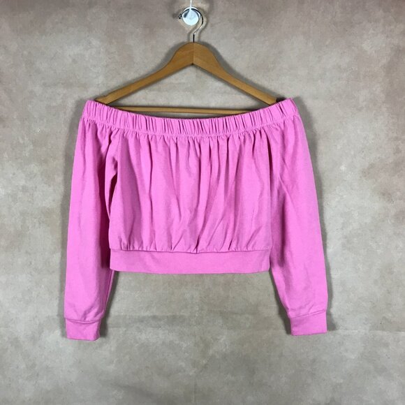 Material Girl Juniors Pink Off The Shoulder Cropped Sweatshirt NWT SMALL - Picture 2 of 4